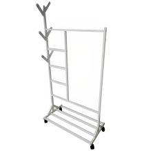 (SALDO) Perchero colgador multiusos con ruedas,  portatil, madera maciza color blanco