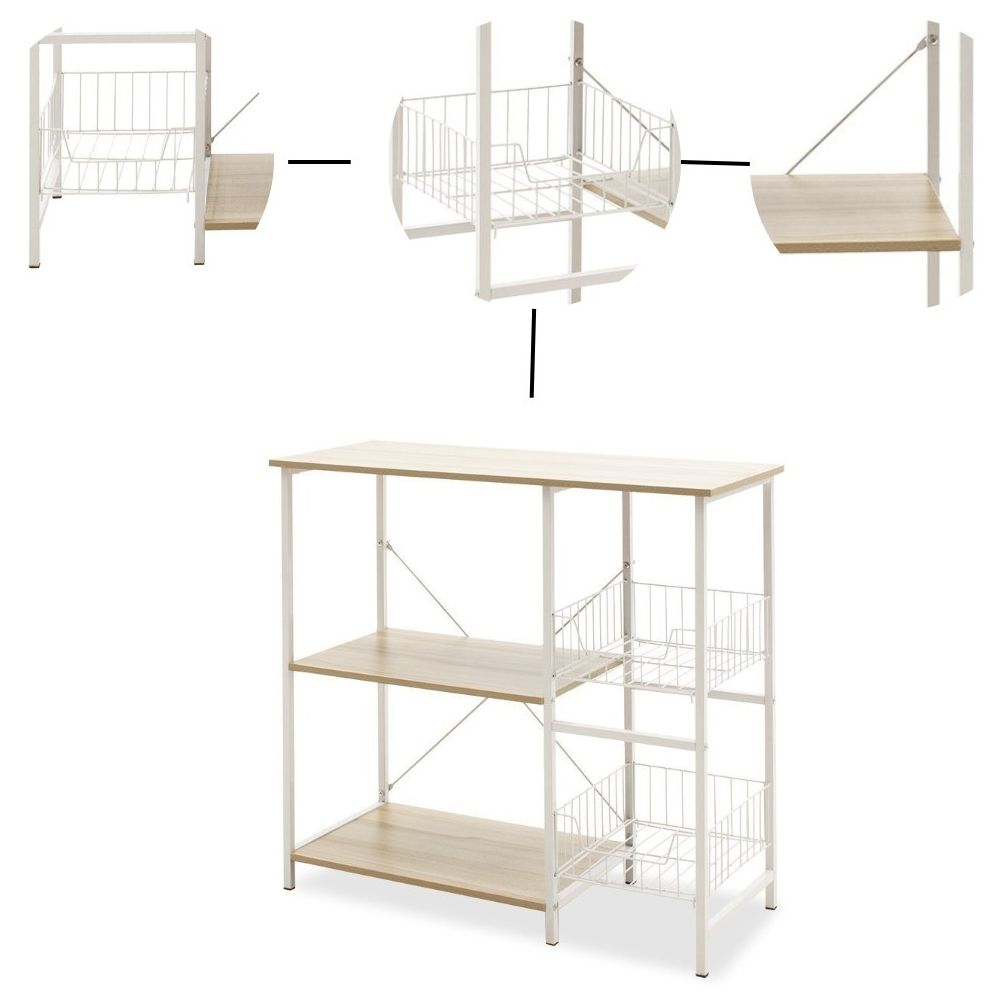 Estanteria de Cocina con 2 Cestas de Malla Metálica Blanca