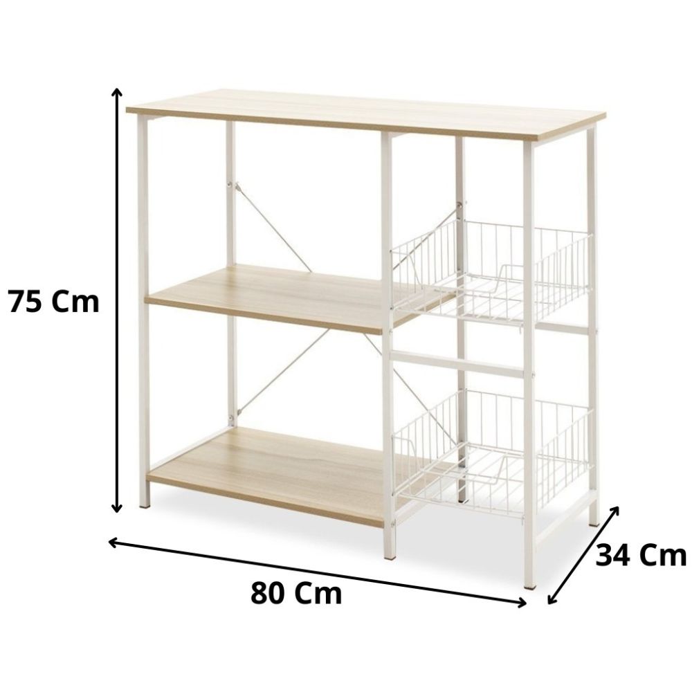 Estanteria de Cocina con 2 Cestas de Malla Metálica Blanca
