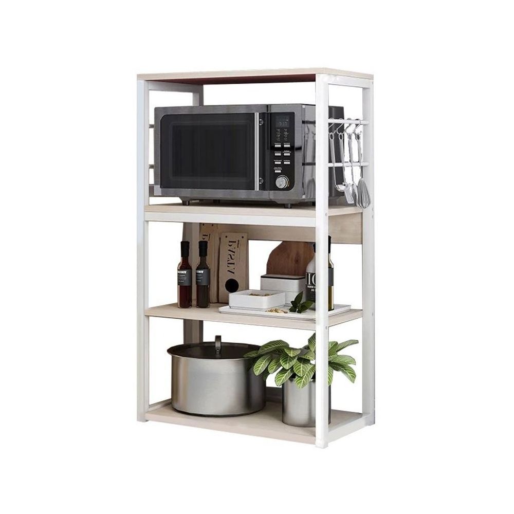 Estantería de Cocina Alta con Marco de Metal Blanco, Estante para microondas, 50x30x100 cm