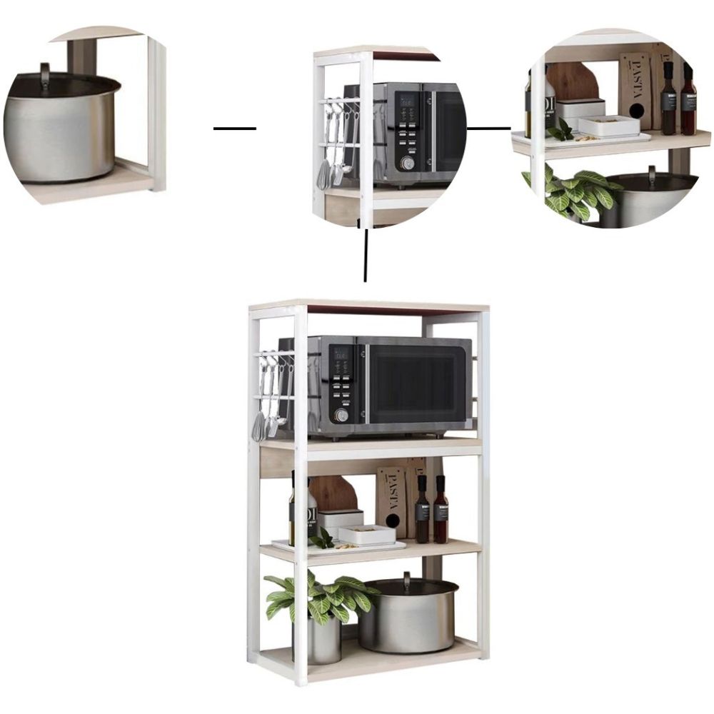Estantería de Cocina Alta con Marco de Metal Blanco, Estante para microondas, 50x30x100 cm