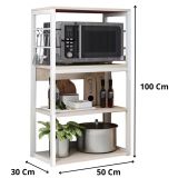 Estantería de Cocina Alta con Marco de Metal Blanco, Estante para microondas, 50x30x100 cm
