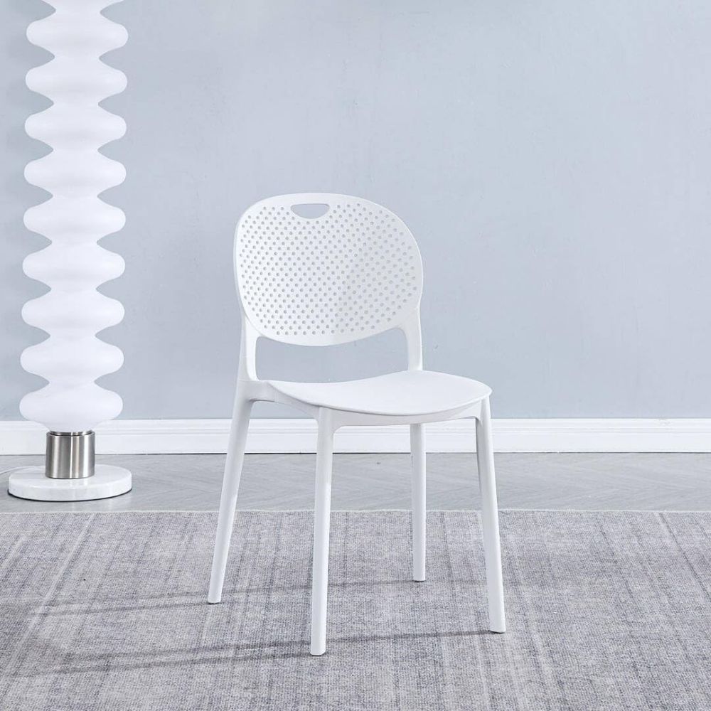 Pack 5 Sillas Cocina Color Blanco de plastico Polipropileno, Silla de Comedor Medidas: 40 cm (Anc) x 55 cm (Lar) x 80 cm (Al)