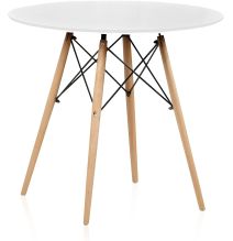 Conjunto Mesa y Sillas Nórdicas: Mesa Blanca (80x80x76 cm) + 4 Sillas con Patas de Madera Haya (46,5 x 48 x 82 cm)
