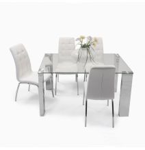 Mesa de Comedor con Tapa de Cristal Templado | Patas Metálicas | Dimensiones: 140 x 90 x 76 cm (Largo x Ancho x Alto)