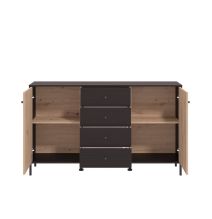 Aparador de Estilo Artisan Negro con 2 Puertas y 4 Cajones - Medidas 157x40x92,5 cm