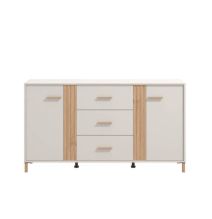 Aparador en Melamina Cashmere y Roble Artisan con Puertas, Mueble de Almacenaje - Medidas 163,5x40x90,5 cm