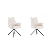 Juego de 2 Sillas con Brazos Tapizadas en Tela Beige y Patas en Acabado Negro, Mecanismo Giratorio 180º-  Medidas 63x62x93 cm