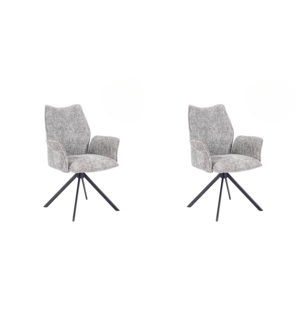 Juego de 2 Sillas con Brazos Tapizadas en Tela Gris y Patas en Acabado Negro, Mecanismo Giratorio 180º-  Medidas 63x62x93 cm