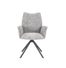Juego de 2 Sillas con Brazos Tapizadas en Tela Gris y Patas en Acabado Negro, Mecanismo Giratorio 180º-  Medidas 63x62x93 cm