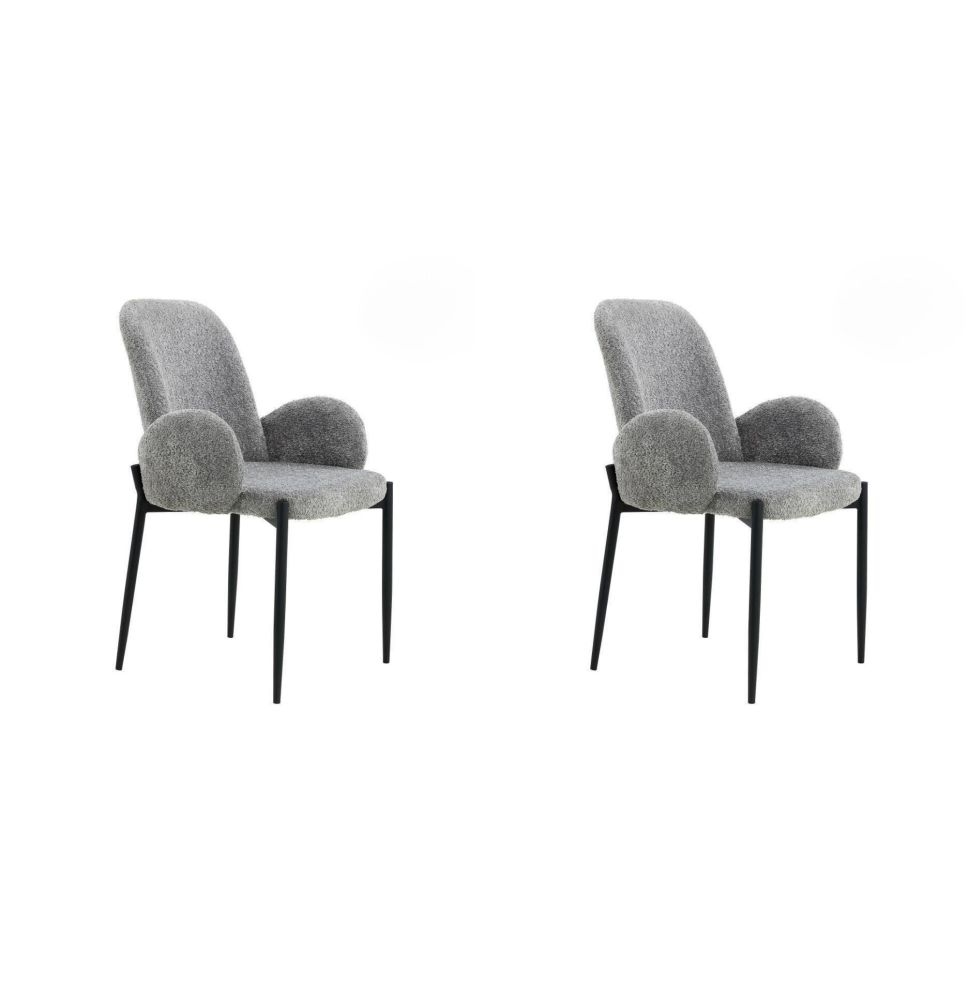 Juego de 2 Sillas con Brazos Tapizadas en Tela Gris y Patas Metálicas Negras - Medidas 60x57x88 cm