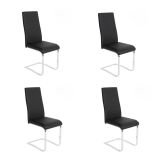 Pack de 4 Sillas Tapizadas en Símil Piel Negra con Pata de Tubo Ovalado en Acabado Cromo, Medidas 46x54x110 cm