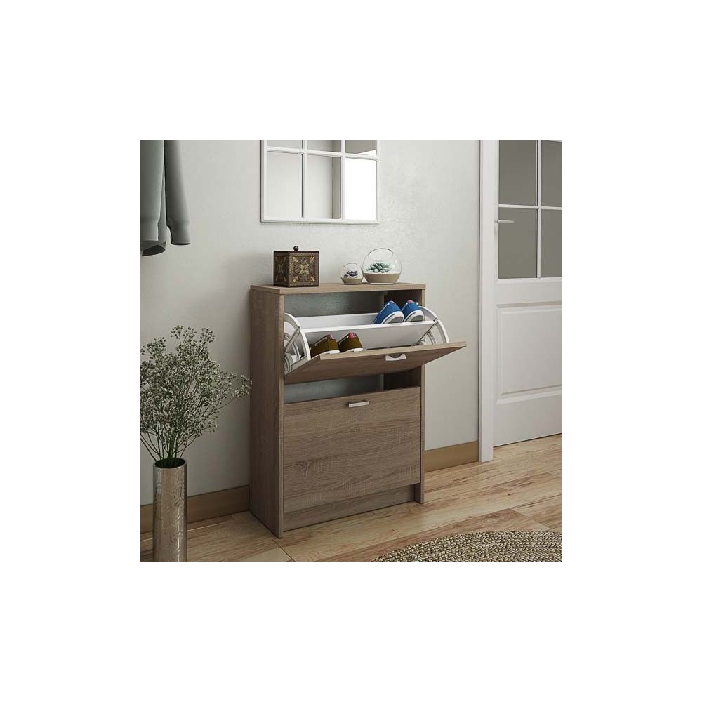 Zapatero Recibidor Roble – Mueble Auxiliar Estrecho con 2 Puertas | Capacidad 12 Pares | 81,6 x 60 x 25 cm