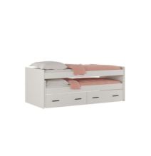 Cama Nido Juvenil Doble con Cajones de Almacenaje – Beige y Negro, 202,6 cm Largo x 98 cm Ancho x 72 cm Alto, Primera Calidad