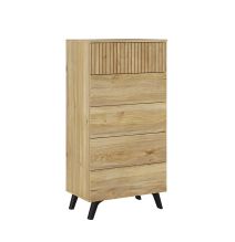 Sinfonier con 5 Cajones y con Patas, Comoda Cajonera Dormitorio, Color Mauvella-rayas, 60cm (Anc) x 118,5cm (Al) x 37,8cm (Fon)