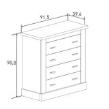 Cómoda 4 Cajones, Acabado en Blanco y Cambrian, Medidas: 91,5 cm (Ancho) x 90,8 cm (Alto) x 39,6 cm de (Fondo)