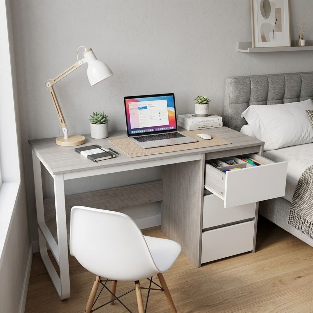 Escritorio Oficina 120 cm con 3 Cajones, Mesa de Ordenador